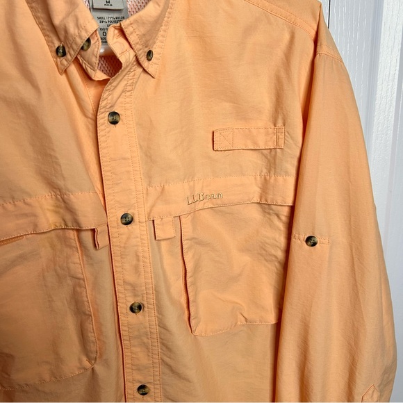 L.L. Bean Men Fishing Shirt M Regular Collared Outdoor Button Up Vented Orange - Picture 4 of 6